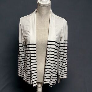 Summer & Sage cardigan, white/black stripe. Large